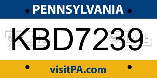 KBD7239 Pennsylvania License Plate