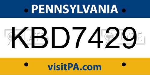 KBD7429 Pennsylvania License Plate