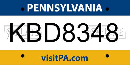 KBD8348 Pennsylvania License Plate