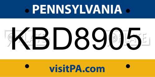KBD8905 Pennsylvania License Plate