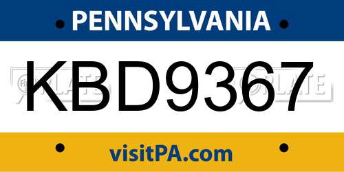 KBD9367 Pennsylvania License Plate