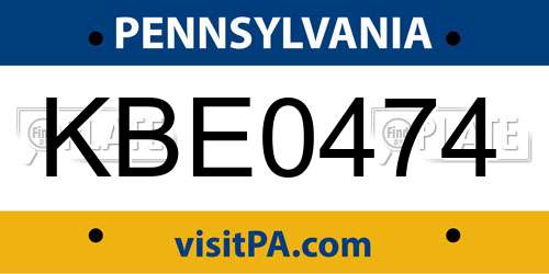 KBE0474 Pennsylvania License Plate