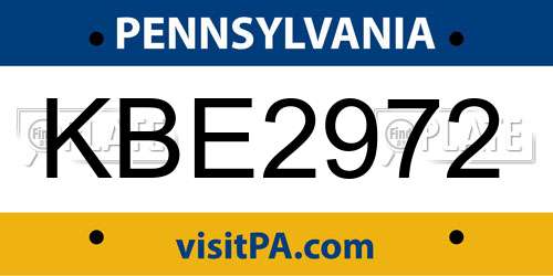 KBE2972 Pennsylvania License Plate