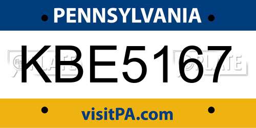 KBE5167 Pennsylvania License Plate