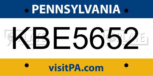 KBE5652 Pennsylvania License Plate