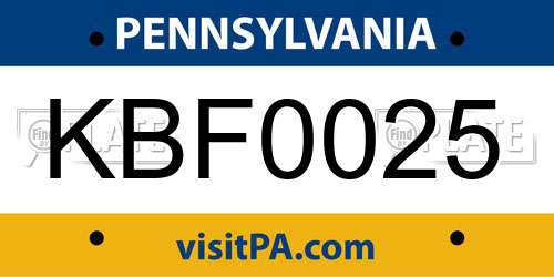 KBF0025 Pennsylvania License Plate