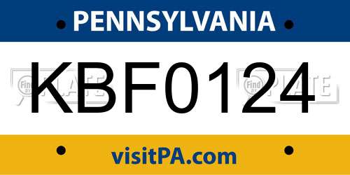 KBF0124 Pennsylvania License Plate