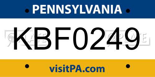 KBF0249 Pennsylvania License Plate