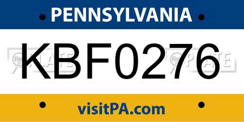 KBF0276 Pennsylvania License Plate