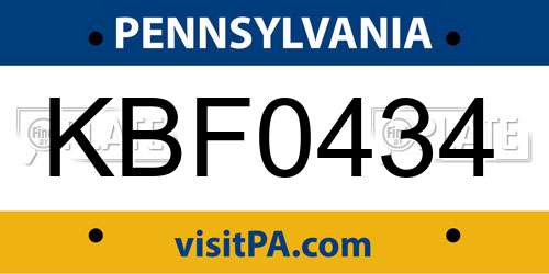 KBF0434 Pennsylvania License Plate