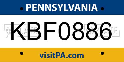 KBF0886 Pennsylvania License Plate
