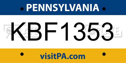 KBF1353 Pennsylvania License Plate