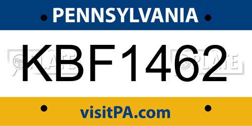 KBF1462 Pennsylvania License Plate