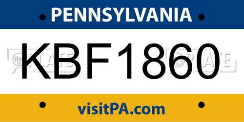 KBF1860 Pennsylvania License Plate