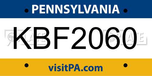 KBF2060 Pennsylvania License Plate