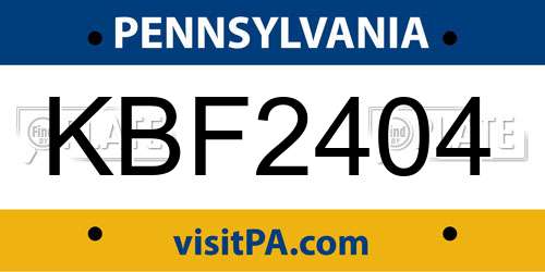 KBF2404 Pennsylvania License Plate