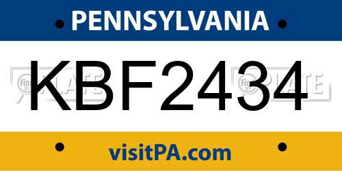 KBF2434 Pennsylvania License Plate