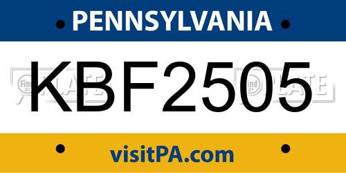 KBF2505 Pennsylvania License Plate