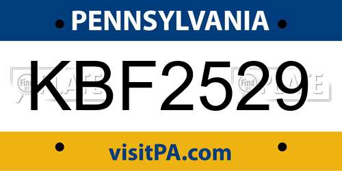 KBF2529 Pennsylvania License Plate