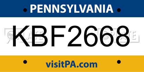 KBF2668 Pennsylvania License Plate