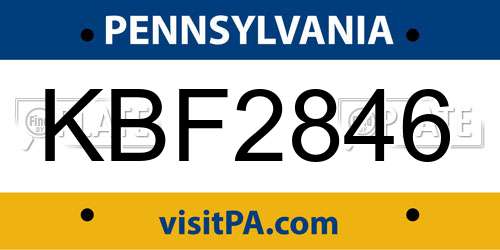 KBF2846 Pennsylvania License Plate