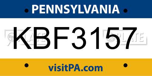 KBF3157 Pennsylvania License Plate