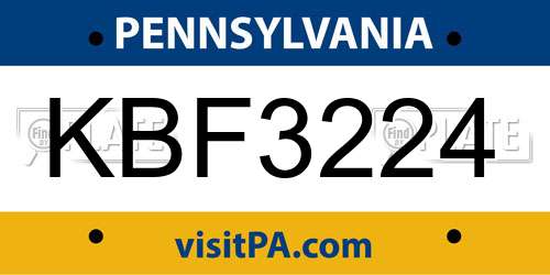 KBF3224 Pennsylvania License Plate