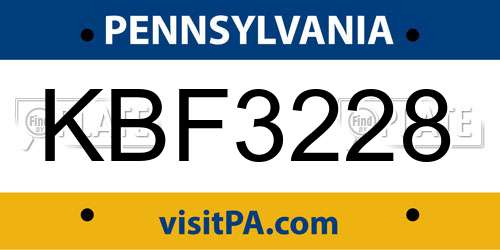 KBF3228 Pennsylvania License Plate