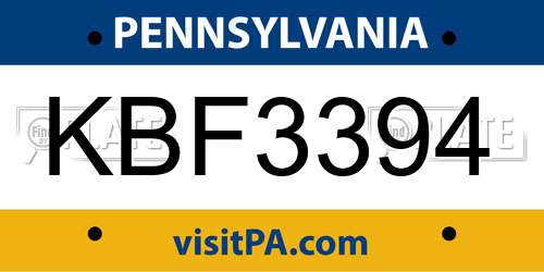 KBF3394 Pennsylvania License Plate