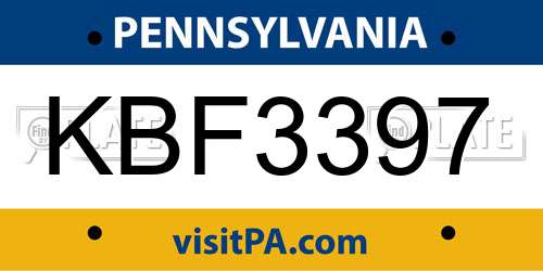 KBF3397 Pennsylvania License Plate