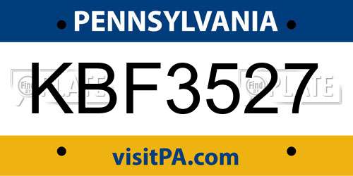 KBF3527 Pennsylvania License Plate