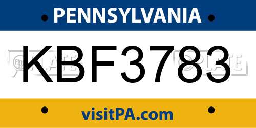 KBF3783 Pennsylvania License Plate