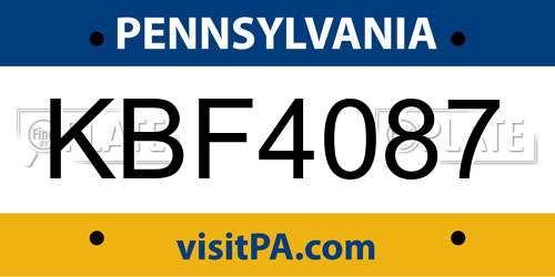 KBF4087 Pennsylvania License Plate