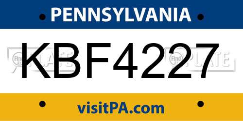 KBF4227 Pennsylvania License Plate