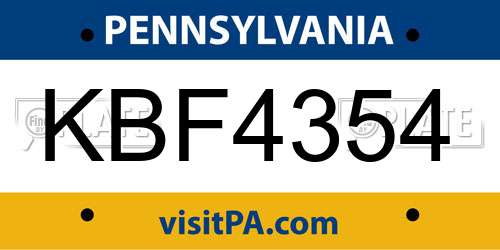 KBF4354 Pennsylvania License Plate