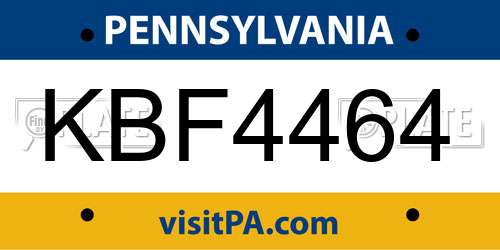 KBF4464 Pennsylvania License Plate