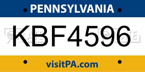 KBF4596 Pennsylvania License Plate