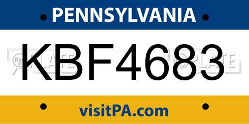 KBF4683 Pennsylvania License Plate