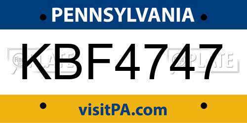 KBF4747 Pennsylvania License Plate