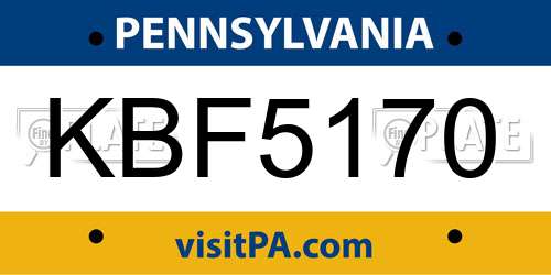 KBF5170 Pennsylvania License Plate