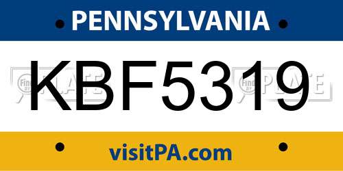 KBF5319 Pennsylvania License Plate