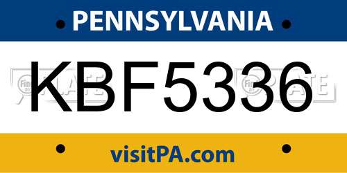 KBF5336 Pennsylvania License Plate