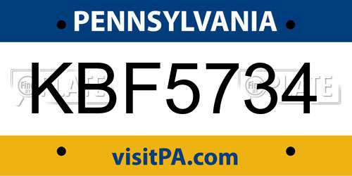 KBF5734 Pennsylvania License Plate