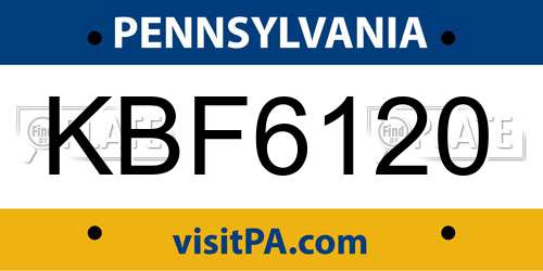 KBF6120 Pennsylvania License Plate
