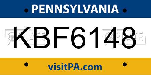 KBF6148 Pennsylvania License Plate