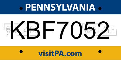 KBF7052 Pennsylvania License Plate