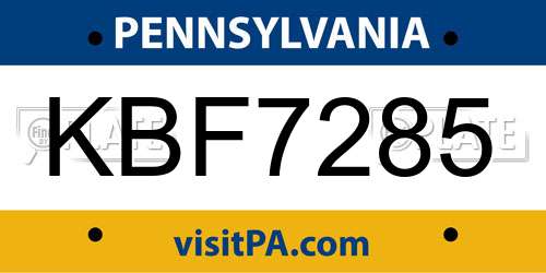 KBF7285 Pennsylvania License Plate