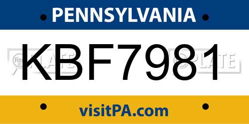 KBF7981 Pennsylvania License Plate