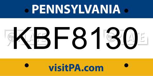 KBF8130 Pennsylvania License Plate
