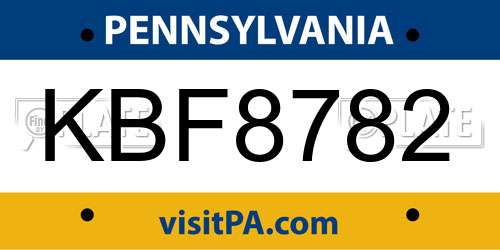 KBF8782 Pennsylvania License Plate